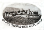 Kropsburg-Vignette auf einer Kaffee-Tasse vom eh. Hotel auf der Kropsburg. Besitzer Karl Jungk. Entwurf Richard Platz.